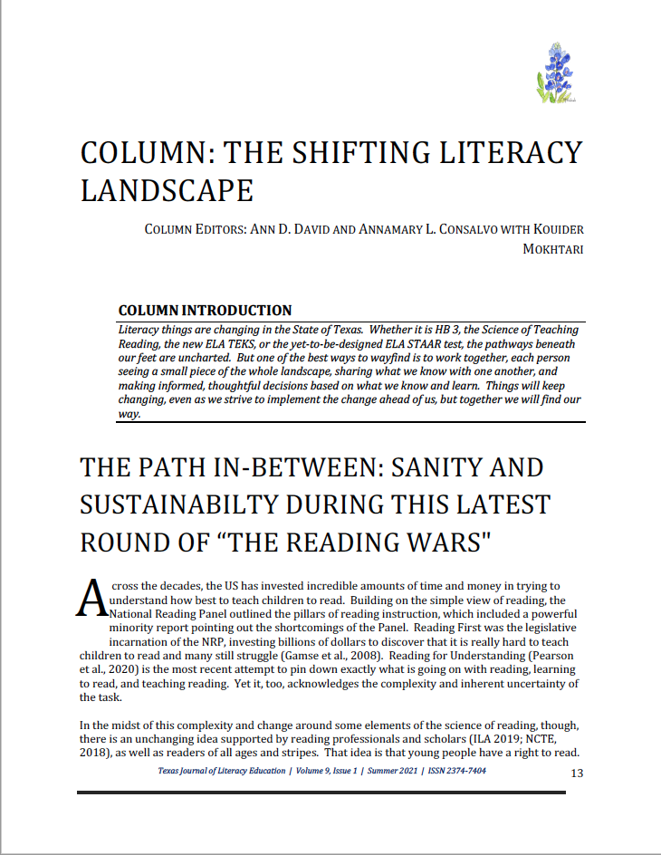 First page of the column "The Shifting Literacy Landscape"